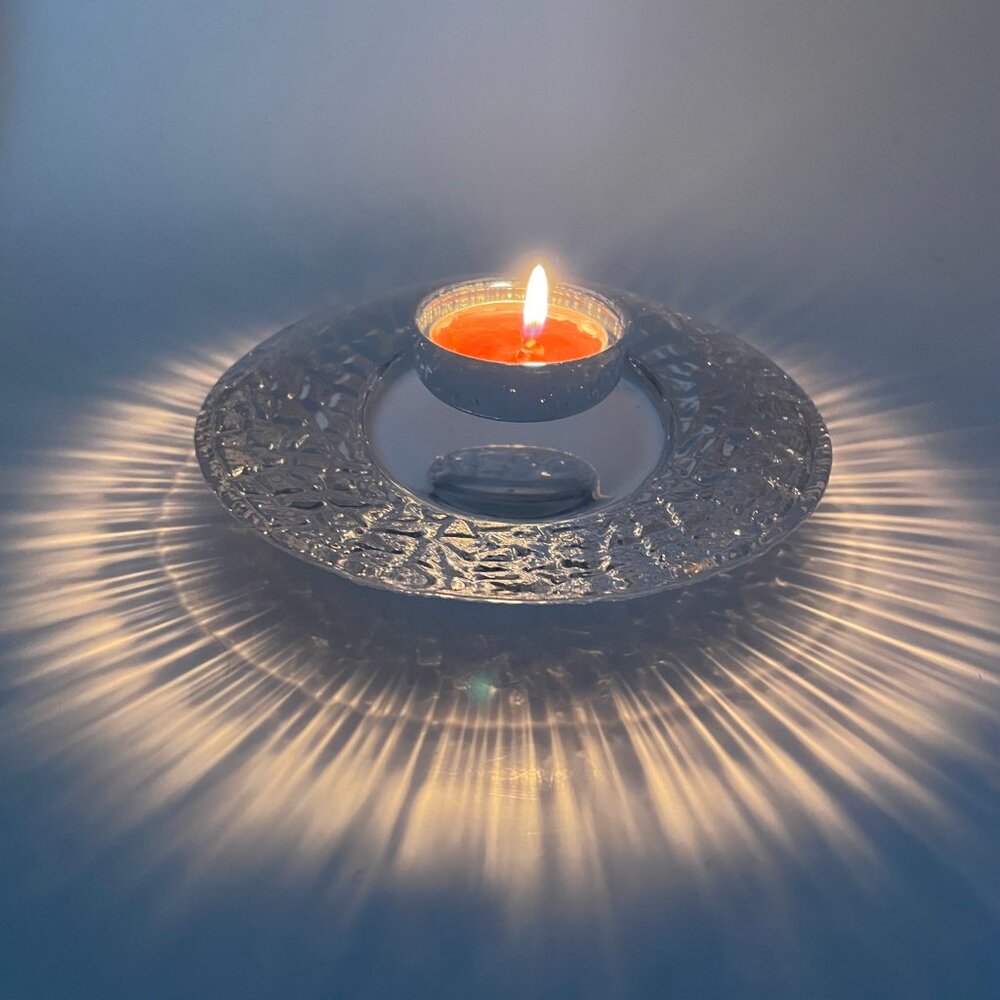 Orrefors Sweden Discus Clear Crystal Votive Tea Light Candleholder